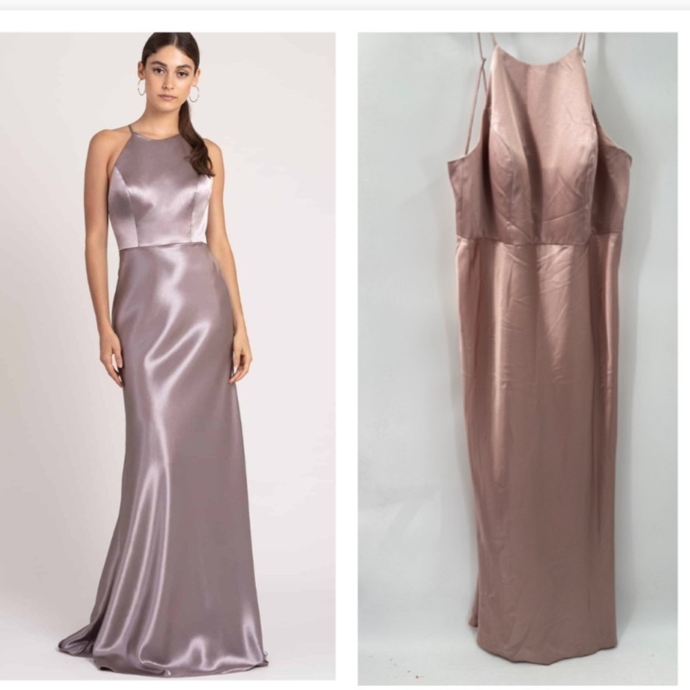 NWT JENNY YOO Alessia satin elegant formal Apricot bridal wedding cocktail gown